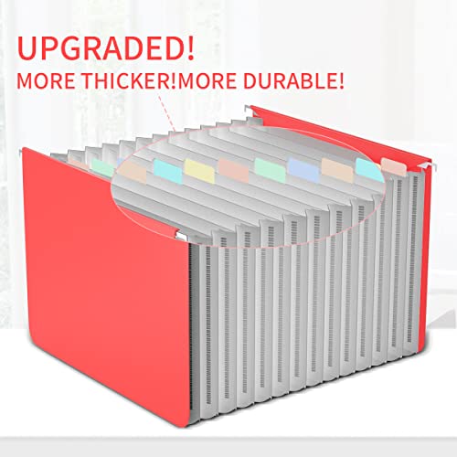 14 Pockets Hanging File Folders, Letter Size Hanging Files, Plastic Accordian File Organizer Stronger Than Paper Expanding File Folder, Expandable Filing Cabinet Red #TOP1