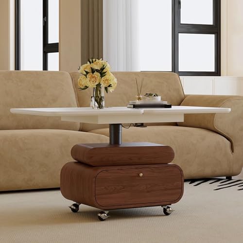 Mesa De Centro Elevable, Multifunción 2 En 1 con Cajones Grandes Y Escritorio Giratorio De 360°. Mesa Auxiliar Plegable Que Se Convierte En Mesa De Comedor para Sala De Estar Y Espacios Pequeños