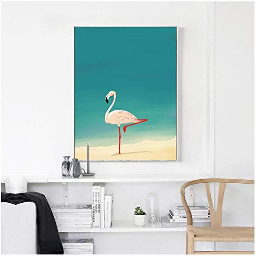 Toile flamant rose minimaliste deco murale salon moderne affiche animaux dessin anime 50x70