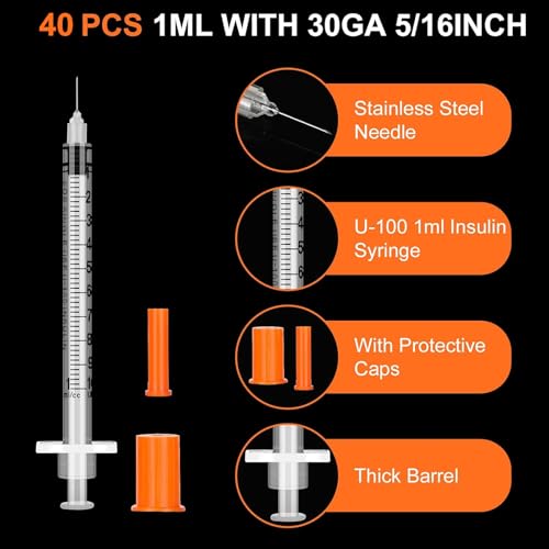 Image of 100 Pack 1ml Syringes with Needle-30Ga 5 /16 Inch, Individually Sealed Packaging