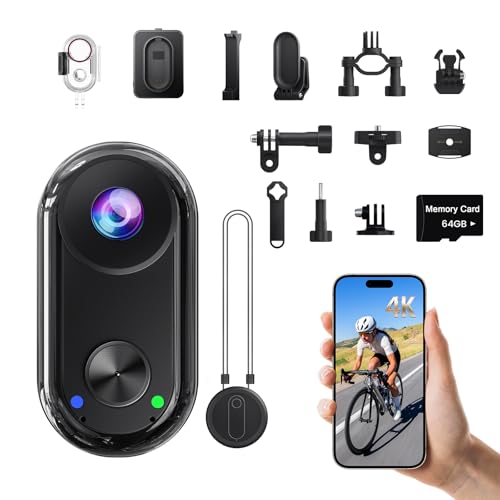 4K Mini Caméra Sport, 20MP Portable Body Camera, 6 Axes Stabilisation POV caméra d'action,40M...