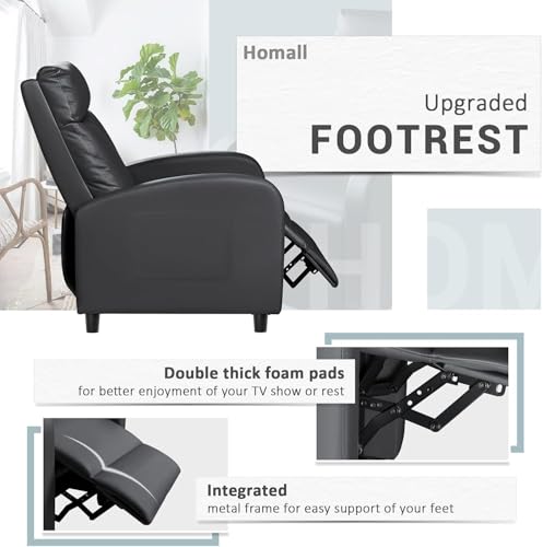 Image of Homall Recliner Chair, Recliner Sofa PU Leather for Adults, Black Recliners