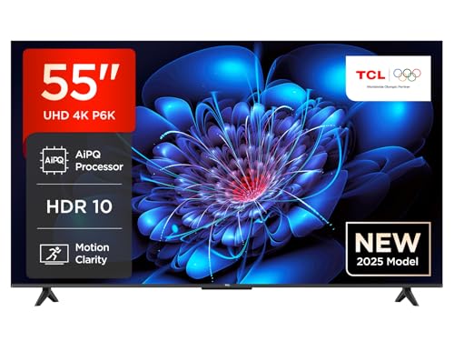 TCL 55P6K TV LED Direct da 55', TV HDR 4K, Smart TV con tecnologia Google TV (Dolby Audio, Motion Clarity, compatibile con Google Assistant e Alexa)
