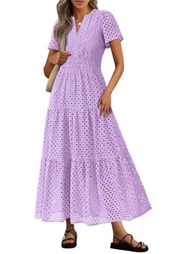 PRETTYGARDEN Womens 2026 Summer Maxi Dress Short Sleeve V Neck
