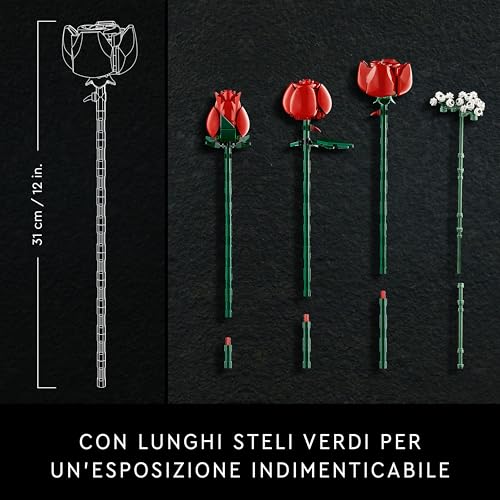 Botanicals Bouquet di Rose - Set di Fiori Finti con 12 Rose da Costruire, Hobby Creativi per Adulti, Decorazione di Natale per Casa, Idea Regalo per Donna o Uomo dalla Collezione Botanica 10328 - Lego - Immagine 5