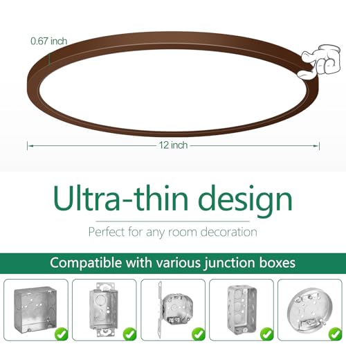 Image of Brightever LED Flush Mount Ceiling Light Fixture Oil Rubbed Bronze, 24W 3200LM 5CCT Dimmable LED Ceiling Light, 2700K /3000K /4000K /5000K /6500K, 12 Inch Ceiling Lamp for Bedroom, Dining Room, 1 Pack