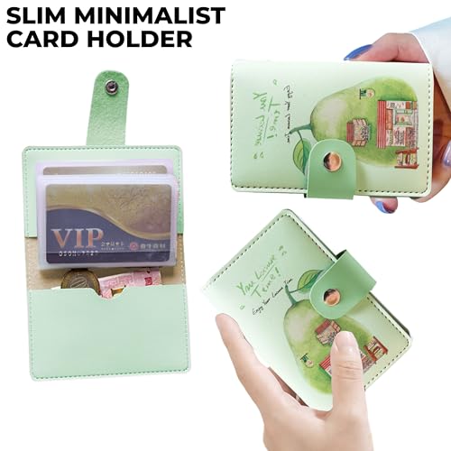 Image of Kraptick Card Holder Wallet - Slim Credit Card Holder, Visiting Card Organizer, Multi Slot Pocket Card Wallet with Secure Closure, Compact Travel Card Case (Green Printed)