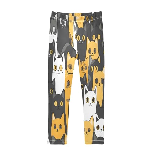 Toddler Girls Leggings Printed Yoga Pants Leggings Yellow Black White Cat for Kids
