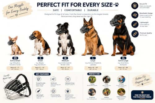 Image of Adil'S Steel Muzzle Guard for Medium Large Dogs Prevents Biting Chewing Barking, Adjustable Leather Strap Design, Durable & Breathable Dog Metal Muzzle (Size : M, Color: Black)