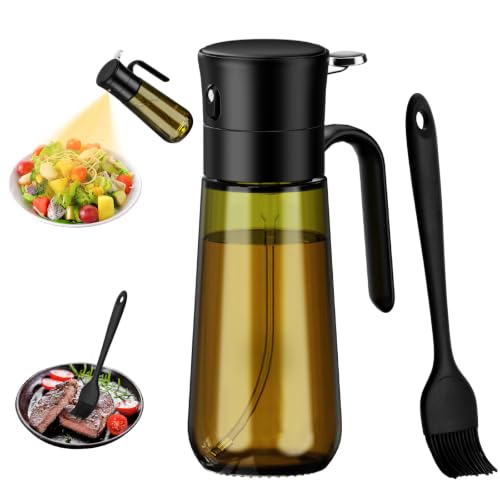 Euqvunn Olive Oil Spray Bottle with Basting Brush 280ml Light-Proof Glass Oil Sprayer to Preserve Freshness Ideal for Salad Dressing Baking & Grilling