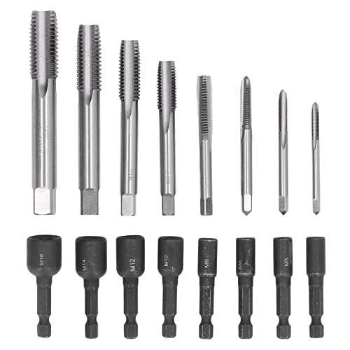 16Pcs Tap Socket Set Machine Tap Socket Set Machine Tap Socket Lengthened Tapping Chuck 1/4in Hex Shank Steel Hand Tools