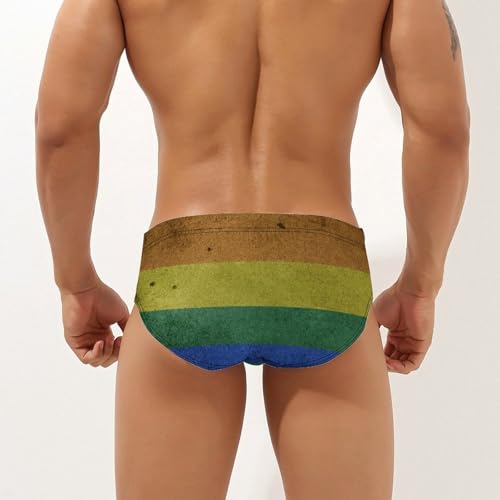 Vintage Rainbow Background Mens Swim Briefs Bikini Sexy Low Rise Trunks Swimsuit Bathing Suit Beach2