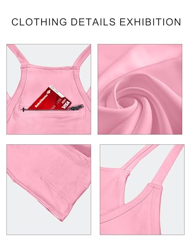 VIUTIL Womens Athletic Dress Built in Shorts Hot Shot Mini Dress Spaghetti Straps Tennis Workout 2026 Summer Romper Dress, Pink, Small