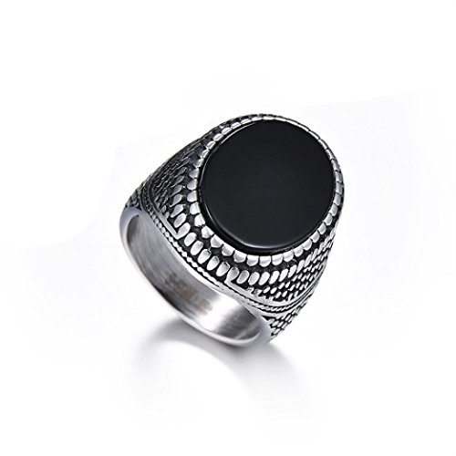 Men Signet Ring,Vanvler Polished Copper Biker Wide Band Ring (12, Black)