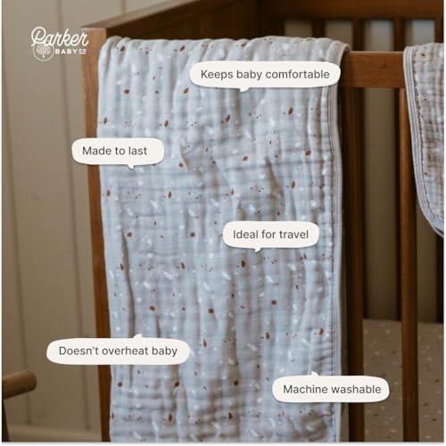 Image of Parker Baby Muslin Blanket | 100% Soft Cotton Toddler Quilt & Baby Muslin Swaddle | Gender Neutral Design 47 inch x 47 inch Blanket