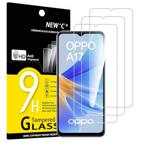 NEW'C 3 Stück für OPPO A17 für Panzerglas, Frei von Kratzern, 9H Festigkeit, HD Bildschirmschutzfolie, 0.33mm Ultra-klar, Ultrawiderstandsfähig