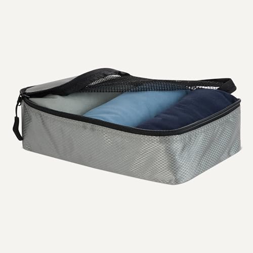 Amazon Essentials 4-Piece Packing Cubes Travel Accessories Set, Luggage Organiser with Double Zip, Mesh Top, Polyester, Small, Grey (Previously Amazon Basics) - Image 4