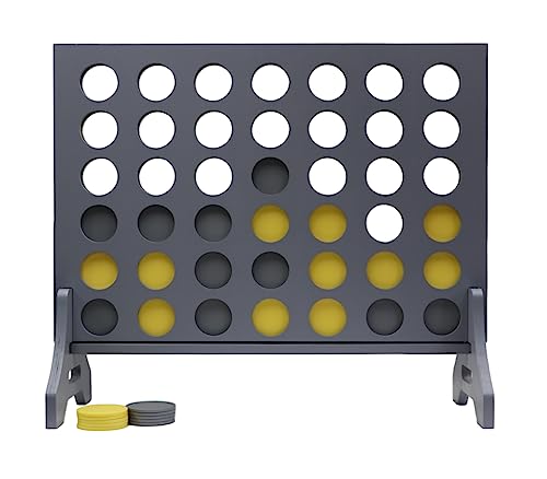 Image of Giant 4 in a Row Game for Family & Adults - Tailgating Pros Jumbo Grey Wooden Four in a Row Indoor & Outdoor Yard Game for Family Party Fun, Portable Activities for Patio, Backyard, and Camping