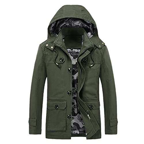 Blouson polaire homme chaud et épais veste mi-longue hiver parka coupe-vent vert militaire