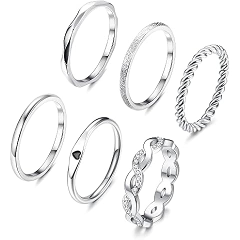 JeryWe 6 Pcs Stainless Steel Rings for Women Set Gold/Silver Knuckle Rings Stackable Simple Carve Heart Wedding Bands Engagement Promise Eternity Bands Thumb Rings for Women 7 Cover