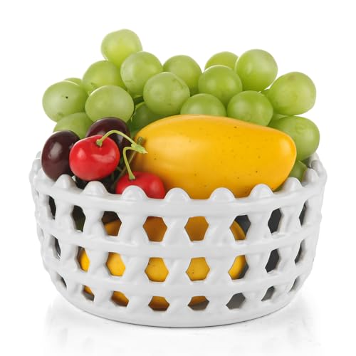 White Ceramic Fruit Bowl for Kitchen Counter...