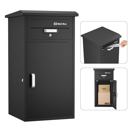 VARNIC 宅配ボックス DIY ポスト一体型 複数回投函 大容量 宅配BOX 戸外 防水 水が溜まらない 防塵 防錆 防犯 郵便受け 両開き扉 取り付け簡単 マグネットシート付き 郵便ポスト 要組立品 戸建て用 個人宅 (ブラック) - VARNIC - 商品画像