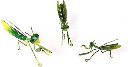 Miniatura 9 de Estatua de pared de mantis rezante de metal 3 piezas de mantis de metal para jardín, patio, decoración de arte, figura de animal de insecto, césped,