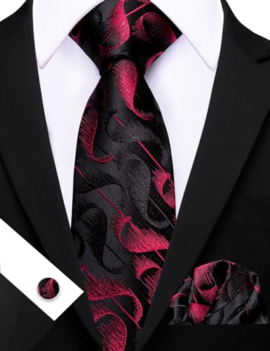 Image of Barry.Wang Man Stripe Ties Set Silk Woven Pocket Square Necktie Cufflinks Formal Party Business