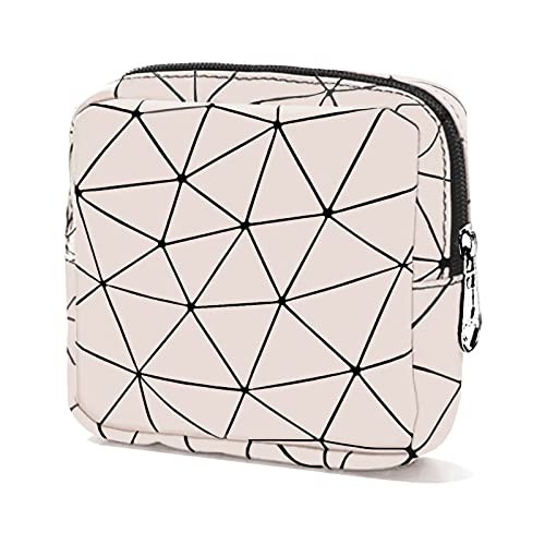 OWTING Sanitary Napkin Storage Bag,Menstrual Cup Pouch,Girls Travel Geometric Stitching Small Makeup Sanitary Pads Organizer,Small,Portable,Large Capacity (Apricot)1