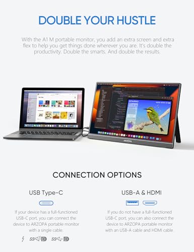 Image of ARZOPA Portable Monitor & Sleeve, 17.3'' 1080P FHD Laptop Monitor &PU Sleeve Bag Combination