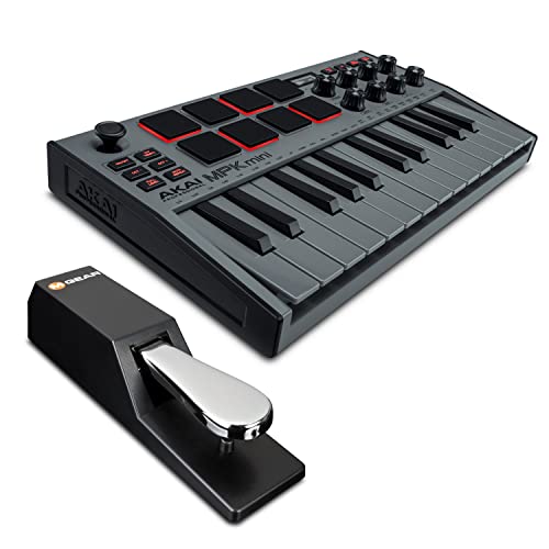 AKAI Professional MPK Mini MK3 Gris + pedal SP-2 de M-audio - Teclado controlador MIDI USB con 25...
