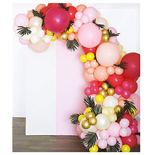 Shimmer and Confetti Premium 16ft Tropical, Fiesta, Flamingo and Unicorn Balloon Arch and Garland Kit with Tropical Leaves, Pink, Peach, Ivory, Fuchsia and Gold Balloons in 3 sizes