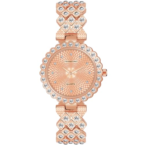 Franktime Ladies Special Edition Jewellery Series Rose Gold Dial Womens Watch | Chain & Diamond Studded Dial Ladies Watch | Water Resistant Women’s Watches (B0CM594P4K) Amazon Price History, Amazon Price Tracker