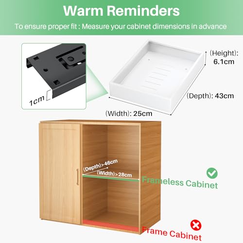 SAYZH Pull Out Cabinet Organiser, Slide Out Drawer Storage Shelves for Kitchen Cupboard, Roll-Out Extendable Sliding Drawer, (43 CM Depth x 25 CM Width x 9CM Height), No Need Drill and Nailing (White)