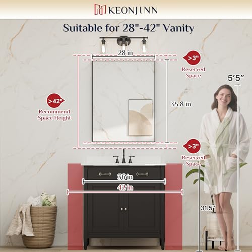 Image of Keonjinn 28x36 Inch Nickel Bathroom Mirror for Over Sink, Rectangular