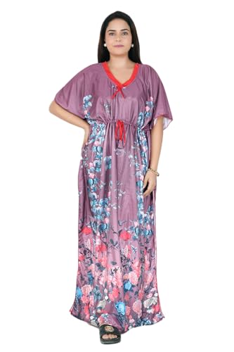 Image of Women's Printed Satin Blend Kaftan Nighty /Nightgown /Nightwear /Maxi WSR-185