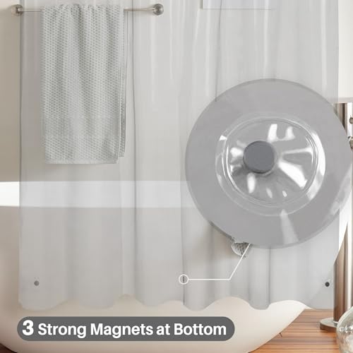 Image of Shower Curtain Liner with 3 Magnets - Heavy Duty PEVA Plastic Shower Curtain for Bathroom, Waterproof Vinyl & See Through Liner, Metal Grommets - Color Block Clear /Black, 72x72