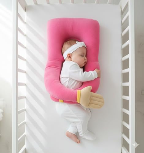 Image of U-Shaped Sleeping Pillow with Arms, Pink Plush Body Support Cushion, 38cm Ergonomic Design, Soft Fabric