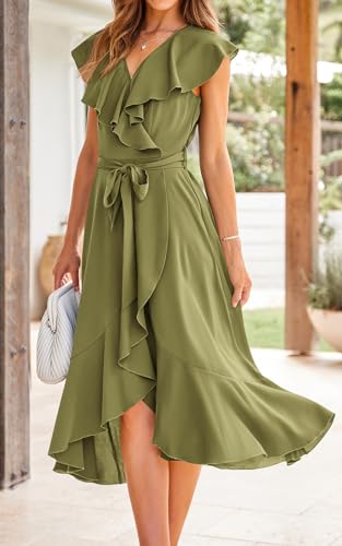 Image of PRETTYGARDEN Women's 2023 Summer Wrap Maxi Dress Casual Boho Deep V Neck Short Sleeve Ruffle Hem Split Beach Long Dresses