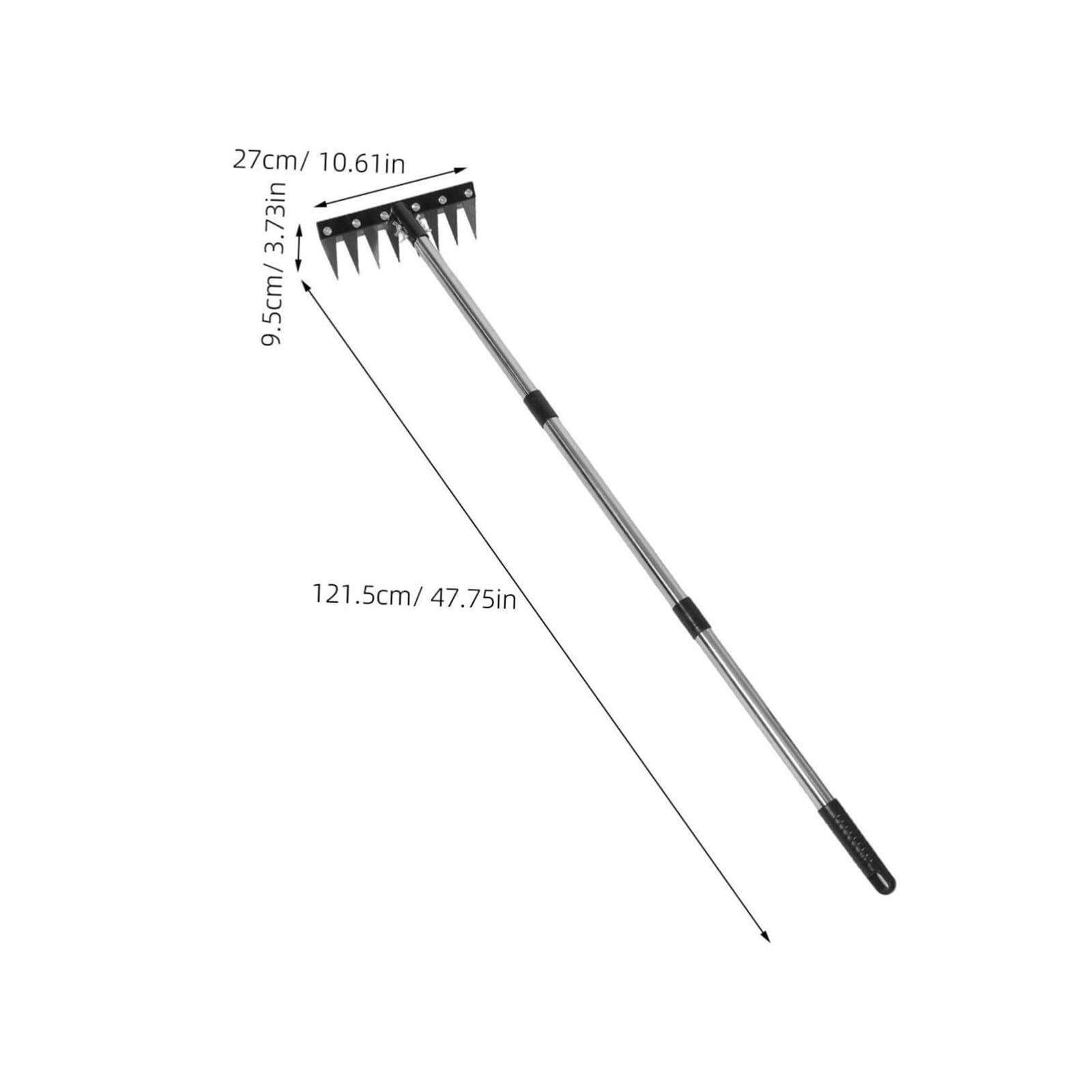Rastrello Dethatching 8 denti resistenti Manico regolabile Attrezzo da giardino in ferro in acciaio inossidabile for allentamento del terreno da diserbo
