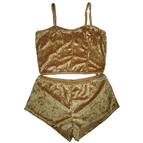 Image of RUEWEY Women Sexy Strappy Babydoll Lingerie Satin Pajama Set Camisole with Shorts 2 Piece Sleepwear