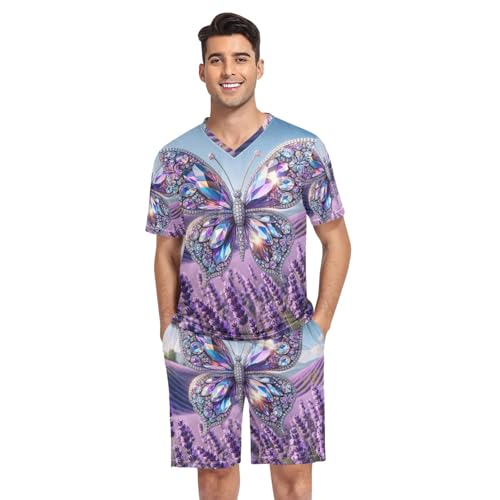 Men's Summer Pajama Set Sleepwear Top and Pajamas Shorts Soft Lounge Set, S-XXL