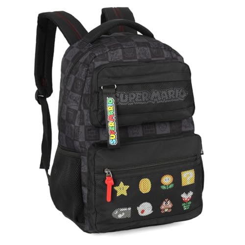 Mochila Bolsa de Costas Super Mario Juvenil Escolar Faculdade Viagem Espaçosa (Preto)