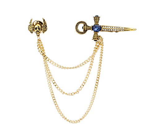 Knighthood Flying Skull and Rhinestone Sword Collar Lapel Pin Badge Coat Suit Collar Accessories Brooch for Men