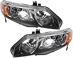 Headlights Headlamps Left & Right Pair Set for 06-08 Honda Civic 4 Door Sedan