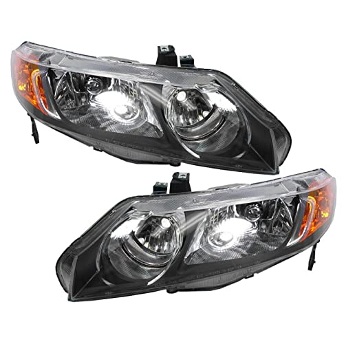 Image of TRQ Headlight Assembly Set HO2502125 HO2503125 Compatible with 2006-2008 Honda Civic
