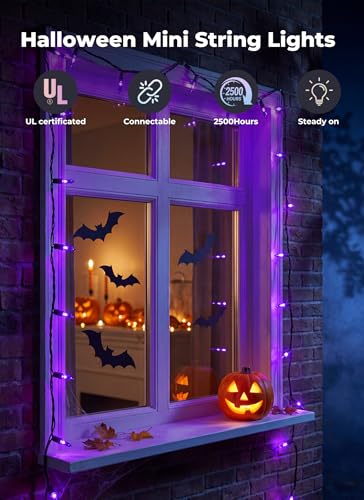 Image of Minetom Halloween String Lights Outdoor 100 Count 20 Feet Incandescent Bulb Mini Lights for Christmas Indoor Garland Party Festival Decoration, Purple