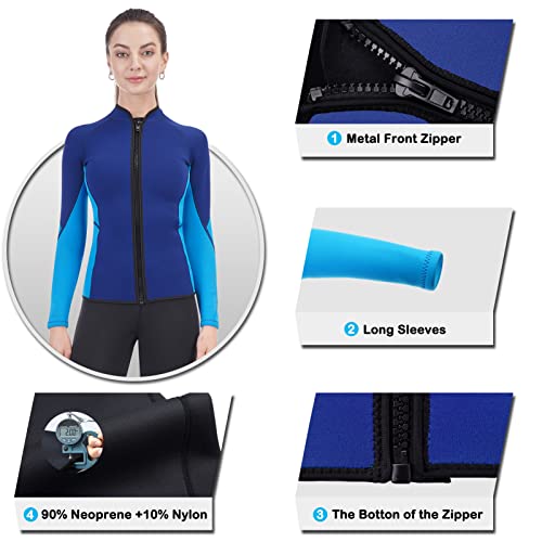 Chaqueta para buceo para mujer, 2mm neopreno, manga larga, cierre frontal con zipper miniatura 3
