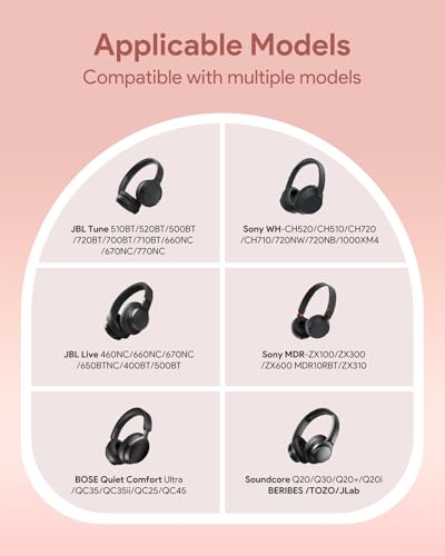 Image of Headphone Case Soft for JBL Tune 510BT /520BT /500BT /720BT /Sony WH-CH520 /510 /720 /710 /BERIBES /TOZO /JLab, Ultra-Thin Headphones Case Bag Travel Carrying Universal (Pink)