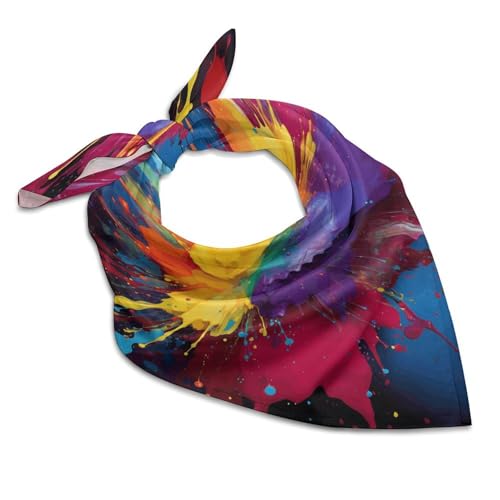 Colorful Paint Splatter Art Silk Scarf Fashion Satin Head Scarf Lightweight Head Scarves for Neck Silk Scarves for Women Men Boho Hair Wrap Sleeping Kerchief Bandanas Pocket Square 18
